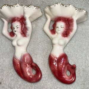 MCM Mermaid set topless wall pocket fantasy decor iridescent pink cream 9.5"